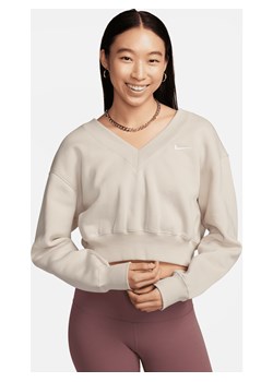 Damska koszulka o skróconym kroju z dekoltem w kształcie litery V Nike Sportswear Phoenix Fleece - Brązowy ze sklepu Nike poland w kategorii Bluzki damskie - zdjęcie 169758651
