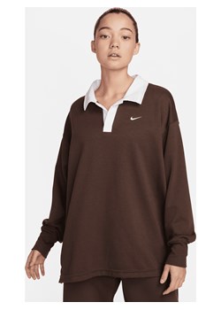 Damska koszulka polo z długim rękawem o kroju oversize Nike Sportswear Essential - Brązowy ze sklepu Nike poland w kategorii Bluzki damskie - zdjęcie 169759212