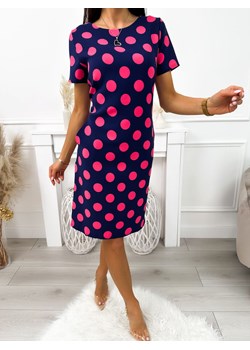 Granatowa Sukienka w Różowe Grochy ze sklepu ModnaKiecka.pl w kategorii Sukienki - zdjęcie 169775151