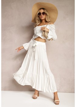 Biała Rozkloszowana Spódnica Maxi z Wiskozy z Materiałowymi Paskami Wintelis ze sklepu Renee odzież w kategorii Spódnice - zdjęcie 169782192
