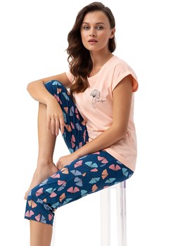 Bawełniana piżama damska łososiowa w liście 687, Kolor łososiowy-granat, Rozmiar M, Luna ze sklepu Intymna w kategorii Piżamy damskie - zdjęcie 169782424