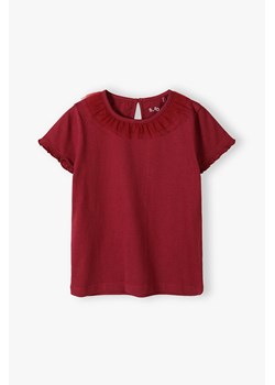 Bordowy t-shirt dziewczęcy z tiulową falbanką pod szyją ze sklepu 5.10.15 w kategorii Bluzki dziewczęce - zdjęcie 169782750