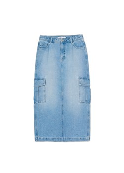 Cropp - Jeansowa spódnica cargo - niebieski ze sklepu Cropp w kategorii Spódnice - zdjęcie 169783122