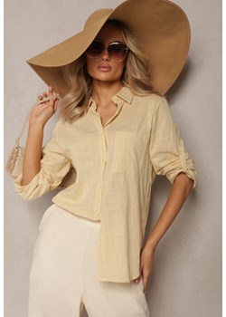 Beżowa Letnia Koszula z Lnem i Bawełną z Podpinanymi Rękawami Lirinna ze sklepu Renee odzież w kategorii Koszule damskie - zdjęcie 169784052