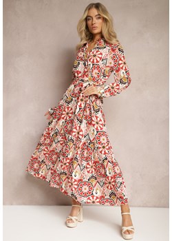 Różowo-Czerwona Koszulowa Sukienka Maxi z Wiskozy i Paskiem Kaiva ze sklepu Renee odzież w kategorii Sukienki - zdjęcie 169786981
