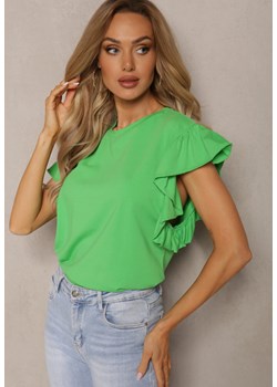 Zielony T-shirt z Krótkimi Rękawami z Falbanki Arseja ze sklepu Renee odzież w kategorii Bluzki damskie - zdjęcie 169787131
