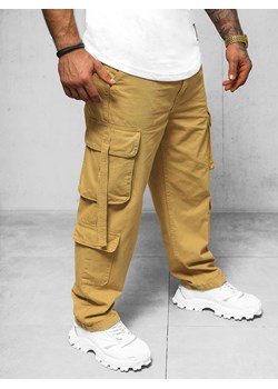 Spodnie jeansowe męskie cargo wide leg ciemno-beżowe OZONEE O/E9838H ze sklepu ozonee.pl w kategorii Spodnie męskie - zdjęcie 169788180