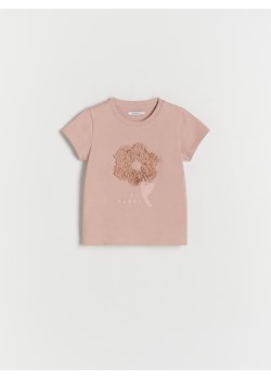 Reserved - Bawełniany t-shirt z aplikacją - brudny róż ze sklepu Reserved w kategorii Bluzki dziewczęce - zdjęcie 169791461