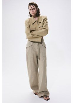 H & M - Bawełniane spodnie z paskiem - Beżowy ze sklepu H&M w kategorii Spodnie damskie - zdjęcie 169801282