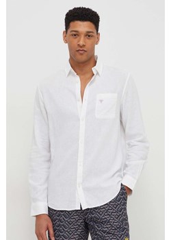 Guess koszula lniana kolor biały relaxed z kołnierzykiem klasycznym ze sklepu ANSWEAR.com w kategorii Koszule męskie - zdjęcie 169802712