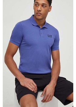 EA7 Emporio Armani polo męski kolor niebieski gładki ze sklepu ANSWEAR.com w kategorii T-shirty męskie - zdjęcie 169802861