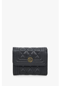 Estro: Poręczny czarny portfel damski ze złotymi okuciami ze sklepu Estro w kategorii Portfele damskie - zdjęcie 169806593