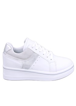 Sneakersy na koturnie Tobey Silver białe ze sklepu ButyModne.pl w kategorii Buty sportowe damskie - zdjęcie 169809180