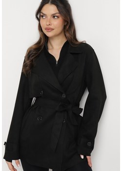 Czarny Dwurzędowy Płaszcz z Paskiem w Talii i Kieszeniami Pavinetta ze sklepu Born2be Odzież w kategorii Płaszcze damskie - zdjęcie 169815531