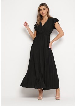 Czarna Sukienka Maxi Plisowana z Kopertową Górą Rozkloszowany Fason Anelea ze sklepu Born2be Odzież w kategorii Sukienki - zdjęcie 169815580