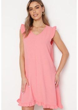 Różowa Sukienka Trapezowa Midi z Falbanką Bez Rękawów Neoliana ze sklepu Born2be Odzież w kategorii Sukienki - zdjęcie 169815762