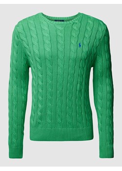Sweter z dzianiny ze ściegiem warkoczowym i naszywką z logo ze sklepu Peek&Cloppenburg  w kategorii Swetry męskie - zdjęcie 169818630