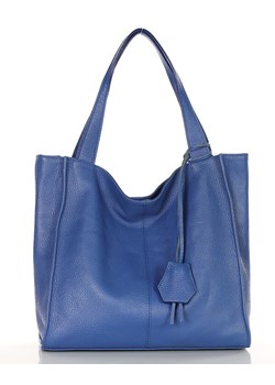 Modna torebka damska skórzany shopper bag - MARCO MAZZINI Portofino Max niebieska ze sklepu Verostilo w kategorii Torby Shopper bag - zdjęcie 169819990