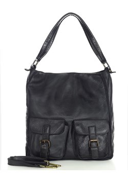 Torebka skórzana na ramię z kieszonkami safari leather bag - MARCO MAZZINI czarny ze sklepu Verostilo w kategorii Torby Shopper bag - zdjęcie 169820001