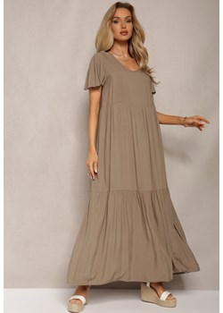 Ciemnobeżowa Sukienka Maxi z Bawełny o Rozkloszowanym Kroju Bellatrixe ze sklepu Renee odzież w kategorii Sukienki - zdjęcie 169821992