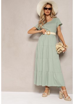 Jasnozielona Rozkloszowana Sukienka Maxi z Bawełny Sanjees ze sklepu Renee odzież w kategorii Sukienki - zdjęcie 169822043