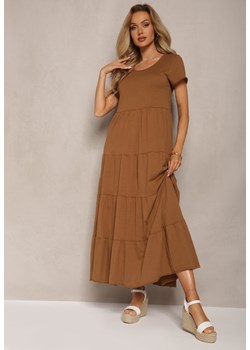 Brązowa Rozkloszowana Sukienka Maxi z Bawełny Sanjees ze sklepu Renee odzież w kategorii Sukienki - zdjęcie 169822052