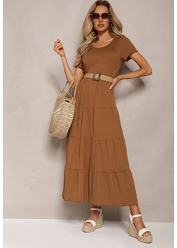 Brązowa Rozkloszowana Sukienka Maxi z Bawełny Sanjees ze sklepu Renee odzież w kategorii Sukienki - zdjęcie 169822053