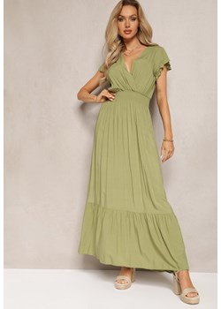Zielona Rozkloszowana Sukienka Maxi z Bawełny o Kopertowym Kroju Asmerie ze sklepu Renee odzież w kategorii Sukienki - zdjęcie 169822082