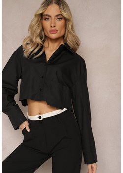 Czarna Bawełniana Koszula Cropped z Naszytą Kieszenią Alivessa ze sklepu Renee odzież w kategorii Koszule damskie - zdjęcie 169825360