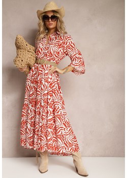 Pomarańczowo-Biała Sukienka Maxi z Falbanką z Guzikami i Orientalnym Wzorem Polka ze sklepu Renee odzież w kategorii Sukienki - zdjęcie 169825394