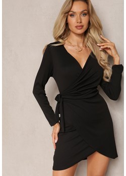 Czarna Kopertowa Sukienka Mini z Paskiem w Talii Holoch ze sklepu Renee odzież w kategorii Sukienki - zdjęcie 169825511