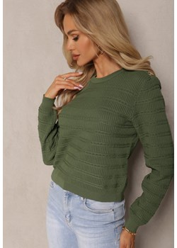 Zielony Klasyczny Sweter z Ozdobnymi Napami Vakatora ze sklepu Renee odzież w kategorii Swetry damskie - zdjęcie 169825564