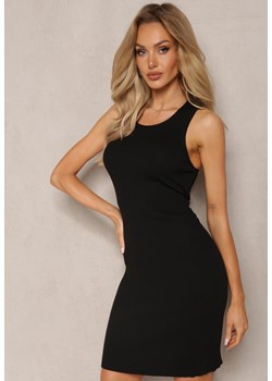 Czarna Prążkowana Sukienka Mini ze Skrzyżowanymi Ramiączkami na Plecach Neisa ze sklepu Renee odzież w kategorii Sukienki - zdjęcie 169825674