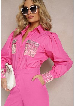 Fuksjowa Koszula z Biżuteryjnymi Cyrkoniami i Perełkami Quezia ze sklepu Renee odzież w kategorii Koszule damskie - zdjęcie 169825714