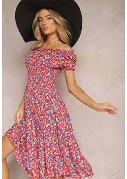 Fuksjowa Midi Sukienka Hiszpanka z Bawełny w Kwiatowy Wzór Assetni ze sklepu Renee odzież w kategorii Sukienki - zdjęcie 169825794