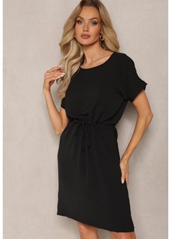 Czarna Mini Sukienka Ściągana w Talii Troczkiem z Krótkim Rękawem Erianthe ze sklepu Renee odzież w kategorii Sukienki - zdjęcie 169825834
