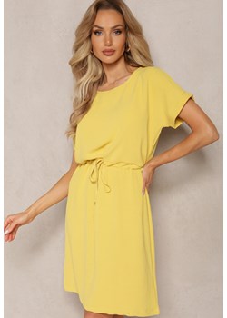 Żółta Mini Sukienka Ściągana w Talii Troczkiem z Krótkim Rękawem Erianthe ze sklepu Renee odzież w kategorii Sukienki - zdjęcie 169825844