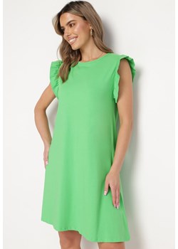 Zielona Letnia Sukienka Bawełniana z Falbankami Wokół Ramion Sasare ze sklepu Born2be Odzież w kategorii Sukienki - zdjęcie 169830371