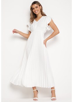 Biała Plisowana Sukienka Maxi Rozkloszowana z Luźnymi Rękawkami Serahpine ze sklepu Born2be Odzież w kategorii Sukienki - zdjęcie 169830484
