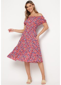 Fuksjowa Bawełniana Sukienka Midi w Kwiatowy Print o Fasonie Hiszpanki Anirpe ze sklepu Born2be Odzież w kategorii Sukienki - zdjęcie 169830504