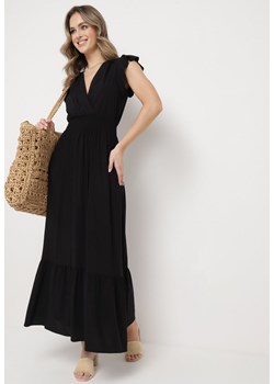 Czarna Bawełniana Sukienka Maxi z Kopertową Górą Rozkloszowana Xaliara ze sklepu Born2be Odzież w kategorii Sukienki - zdjęcie 169830590