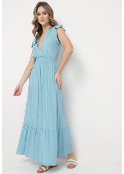 Jasnoniebieska Bawełniana Sukienka Maxi z Kopertową Górą Rozkloszowana Xaliara ze sklepu Born2be Odzież w kategorii Sukienki - zdjęcie 169830604