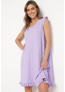 Fioletowa Sukienka Trapezowa Midi z Falbanką Bez Rękawów Neoliana ze sklepu Born2be Odzież w kategorii Sukienki - zdjęcie 169830621