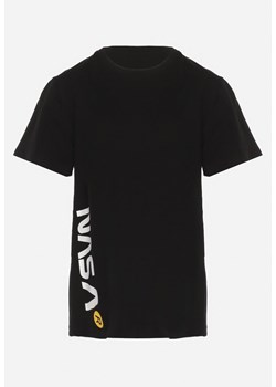 Czarna Koszulka Bawełniana z Krótkim Rękawem i Nadrukiem NASA Leomi ze sklepu Born2be Odzież w kategorii Bluzki dziewczęce - zdjęcie 169830713