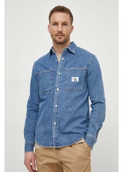 Calvin Klein Jeans koszula jeansowa męska kolor niebieski regular z kołnierzykiem klasycznym ze sklepu ANSWEAR.com w kategorii Koszule męskie - zdjęcie 169844430