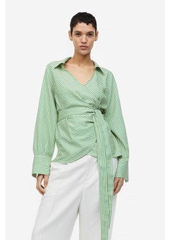 H & M - Kopertowa bluzka z domieszką lnu - Zielony ze sklepu H&M w kategorii Bluzki damskie - zdjęcie 169853073