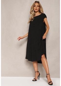 Czarna Rozkloszowana Sukienka Midi na Szerokich Ramiączkach Lireu ze sklepu Renee odzież w kategorii Sukienki - zdjęcie 169855980
