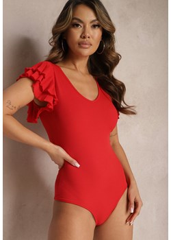 Czerwone Body w Prążki Ozdobione Falbankami przy Rękawach Jokortia ze sklepu Renee odzież w kategorii Bluzki damskie - zdjęcie 169855991