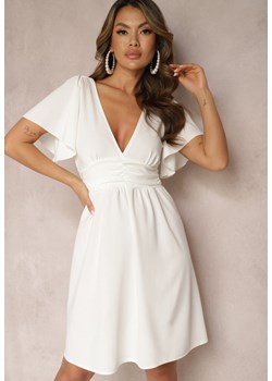 Biała Sukienka z Rozkloszowanym Dołem i Ozdobnymi Przeszyciami Celarsa ze sklepu Renee odzież w kategorii Sukienki - zdjęcie 169856081