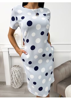 Błękitna Sukienka w Grochy ze sklepu ModnaKiecka.pl w kategorii Sukienki - zdjęcie 169856844